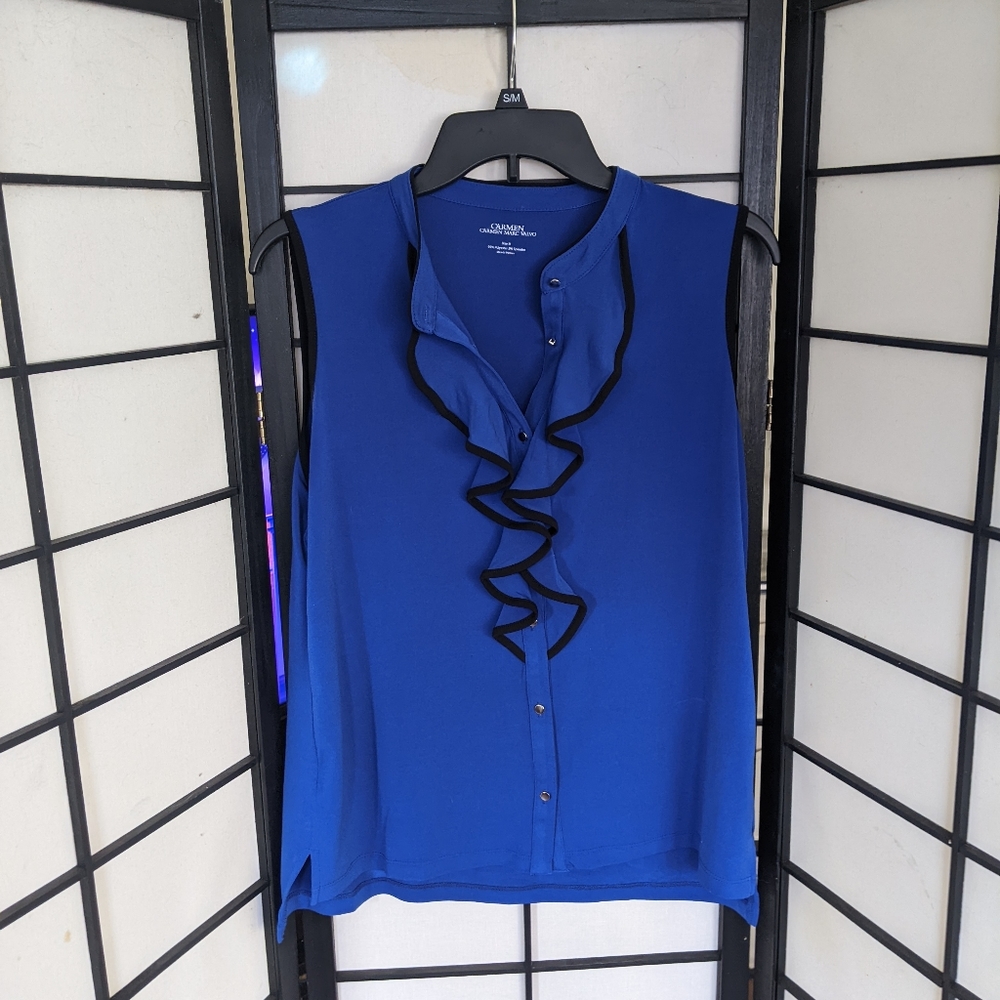 Blue ruffle front dress shirt